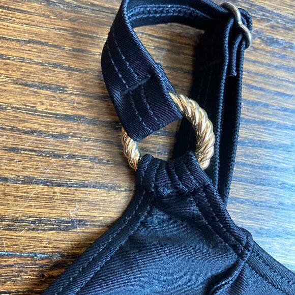Black One piece bathing suit /waist forming gold ring detail on strap size 16-XL - Picture 3 of 7
